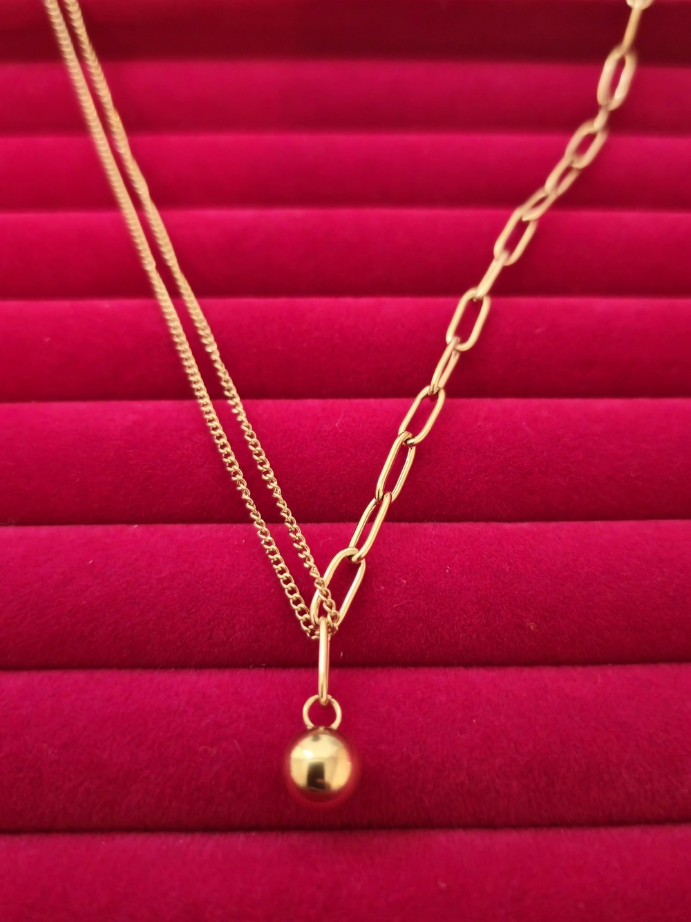 18K Gold -plated Double Chain Necklace w/ Pendant Ball Women Trendy Jewelry B06